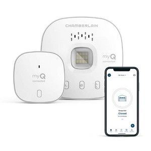 $64 CHAMBERLAIN Smart Garage Control - Wireless Garage Hub and Sensor with Wifi & Bluetooth - Smartphone Controlled, myQ-G0401-ES, White