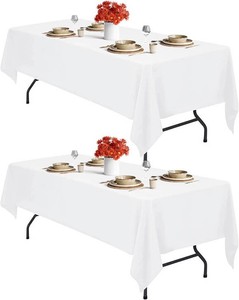 IVAPUPU 2PCS White Table Cloth for Rectangle Table - 60 x 102 Inch Tablecloths Rectangular Cloths Waterproof Washable Wrinkle Resistant for 6 FT Tables Wedding Cocktail Party