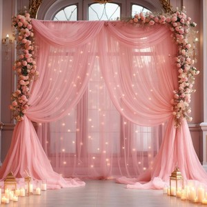 $59 20 10ft Dusty Rose Tulle Backdrop Curtain with Lights String for Parties, Sheer Curtain Backdrop Drapes for Wedding Party Home Decorations (_MISSING LIGHTS)