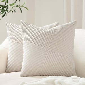 $21 Topfinel 22x22 inches Pillow Covers Set of 2 Cream White Corduroy Decorative Throw Pillow Covers for Sofa Couch Bed, Windmill Textured Striped Patchwork Couch Spring Pillow Case 60x60 cm