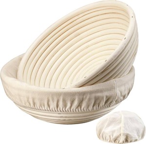 $23 Dimpola Banneton Bread Proofing Basket - 9 inch Banneton Basket Set of 2 Sourdough Proofing Basket Round Proofing Bowls Handmade Rattan Baskets and Liners