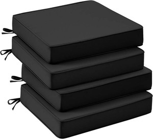 $86 UNIKOME Outdoor Chair Cushions Set of 4, Water Resistant Patio Seat Cushions with Ties for Outdoor Furniture, High-Density Foam, UV & Fade Resistant, Piped Edge   24 x 24 x 4, Black