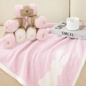 $37 Chic Loops Knitting Kit for Experienced Knitter, Knitting Baby Blanket Kit for Adults, Knit Soft and Cozy Bunny Baby Blanket with Instruction(Baby Pink)