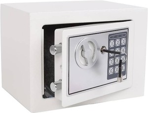 $33 Yuanshikj Small Steel Security Safe Box with Keypad,Key0.23 Cu Ft, White  Electronic Digital Secure,9.1 W x 6.7 D x 6.7 H,Hidden for Home Dorm Apartment Hotel Office Cash Jewelry Storage