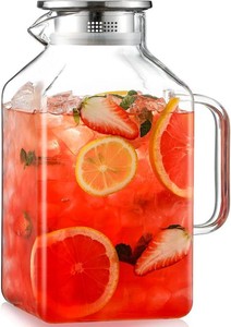 $33 1 Gallon Square Glass Pitcher with Lid and Spout, Borosilicate Glass Carafe for HotCold Drink, Water Pitchers with Handle for Fridge, Extra Large Jug for Iced Tea, Coffee, Juice, Beverage