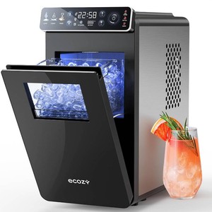 $120 ecozy Ice Makers Countertop, Ultra Slim Design with Full-Color Panel, Internal Lights, 26 lbs24H, Timer Ice Making, Two Ice Sizes, Portable Self-Cleaning Ice Machine for HomeKitchenRV