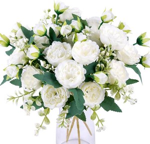 Floweroyal 2 Bunches Peony Artificial Flowers White Flowers Silk Peonies Bouquets for Wedding Party Table Centerpieces Floral Arrangement Home Kitchen Decor