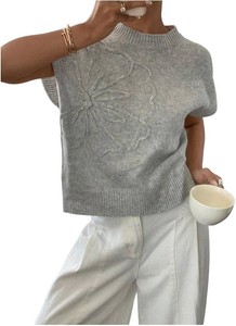 $33 SOLY HUX Womens Short Sleeve Sweater 3D Floral Sweaters Pullover Tank Tops Knit Vest Trendy Fashion Clothing size Small