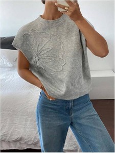 $33 SOLY HUX Women's Short Sleeve Sweater 3D Floral Sweaters Pullover Tank Tops Knit Vest Trendy Fashion Clothing size Small