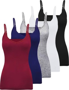 $20 BQTQ 5 Pcs V Neck Camisole Tops for Women Spaghetti Strap Tank Top Womens Camisole Undershirt Slim Fitted Camisoles Size 2XL