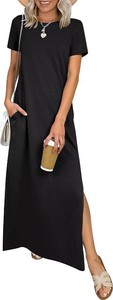 $25 ANRABESS Womens Summer Casual Maxi Dress Short Sleeve Crewneck Split Wrinkle-Free Travel Long Sundress Beach Vacation Clothes Size Medium