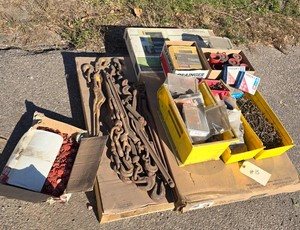 Misc. Pallet Lot of Chain Binders, Screws and TV Stand