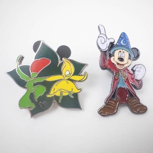 Disney Mickey Sorcerer & Floral Pin Set (Lot of 2)