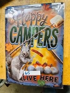 Rolled Edge Tin Sign -  HAPPY CAMPERS LIVE HERE NEW