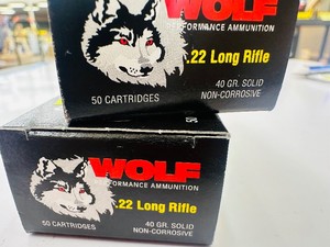 2 boxes (of 50) WOLF .22 LR - 40 gr Solid Non-Corrosive