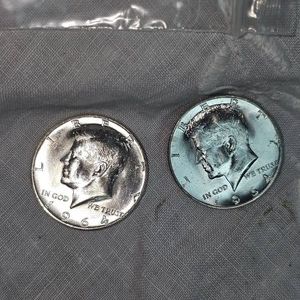2-1964 Kennedy Halfs, 50c, Silver, UNC