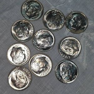 1963 D UNC Roosevelt Silver Dimes 10c, Qty 10