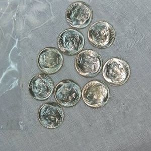 1963 D UNC Roosevelt Silver Dimes 10c, Qty 10