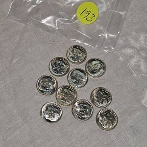 1963 D UNC Roosevelt Silver Dimes 10c, Qty 10