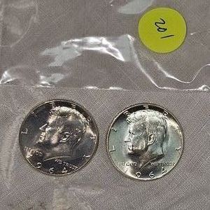 2-1964 UNC Kennedy Halfs 50c, Silver, UNC