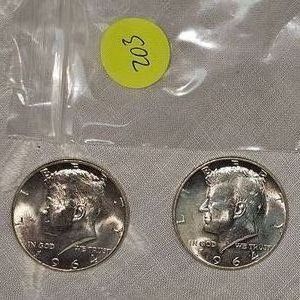 2-1964 UNC Kennedy Halfs 50c, Silver, UNC