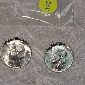2-1964 UNC Kennedy Halfs 50c, Silver, UNC
