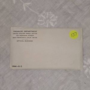 1964 US P&D Mint Set Unopened UNC Silver in Envelope