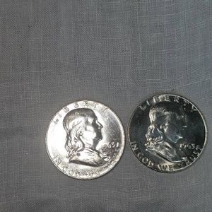2-1963 Franklin Halfs 50c AU Plus