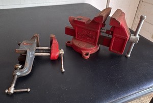Colombian 4 Bench Vise and a Vintage Stanley Handyman 2-12 Clamp on Vise
