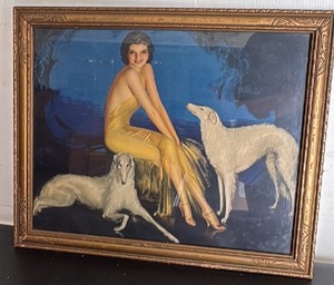 Framed Print Titled Art Deco Borzoi & Lady by Rolf Armstrong