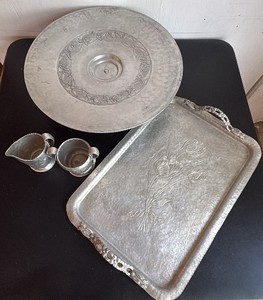 Decorative Aluminum Turntable, Serving Tray and Cream and Sugar Set