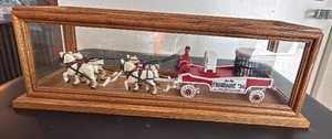 Wood Horse and Cart in Glass Case