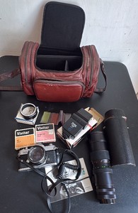 Canon TLb Camera, Camera Bag, Vivitar Flash, Asanuma Lens, Filters