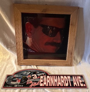 Wood Framed Photo of Dale Earnhardt and an Earnhardt Ave Sign