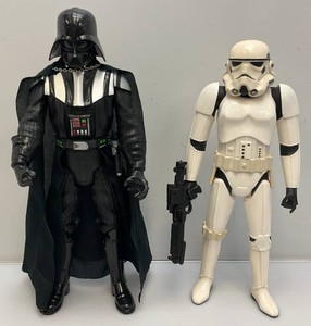 Vintage 19 Star Wars. Action figures, including Darth Vader and star trooper. Darth Varder Missing Lightsaber.