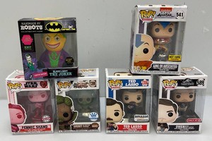 Miscellaneous, collectible, Funko pops and handmade robots, including the joker. All new and boxed.