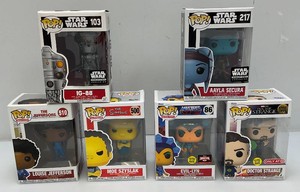 Miscellaneous collectible, Funko pops, including Star Wars and more. All new old stock.