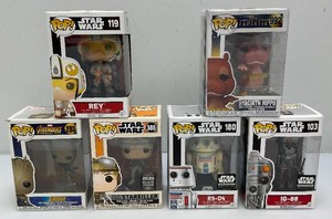 Collectible, Funko, pop.Action figures, including Star Wars and more. All new old stock.
