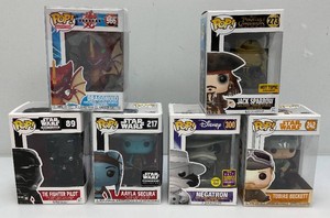 Miscellaneous collectible Funko pop figures, including pirates of the Caribbean and more all new old stock.