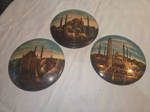 Set of 3 Etched Copper plate Wall Hangings-Istanbul Turkey