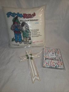 Pillow plush insert, crochet cross and new in package e-reader floral cover