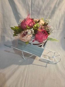 Shabby chic Wheelbarrow planter with Faux flowers