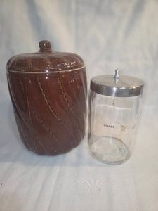 Vintage Cookie Jar and Cotton  Swab Container