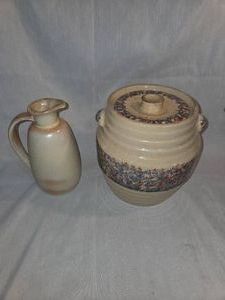 Antique Spongeware Cookie Jar ,Vintage Frankoma pitcher