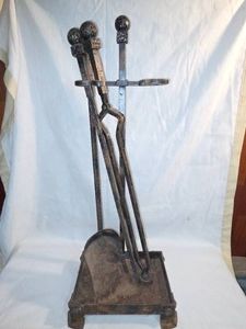 Antique wrought iron fireplace set