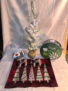 Holiday lights, decorative plate, ornaments and more