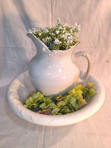 Wash Basin and Pitcher with Greenery