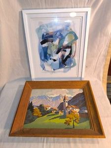 2 Different watercolor art prints in frames