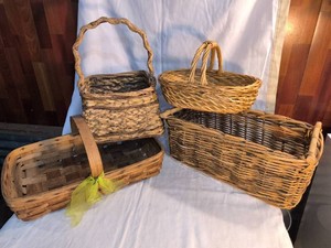 Vintage style decorative wicker and wood baskets-4 pieces