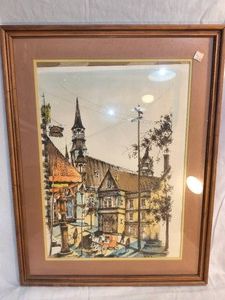 VINTAGE framed print European cityscape
